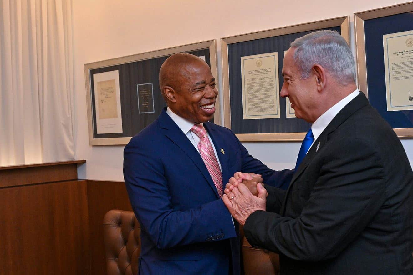New York City Mayor Eric Adams and Israeli Prime Minister Benjamin Netanyahu during a meeting in Jerusalem on Aug. 22, 2023. Photo by Kobi Gideon/GPO.
