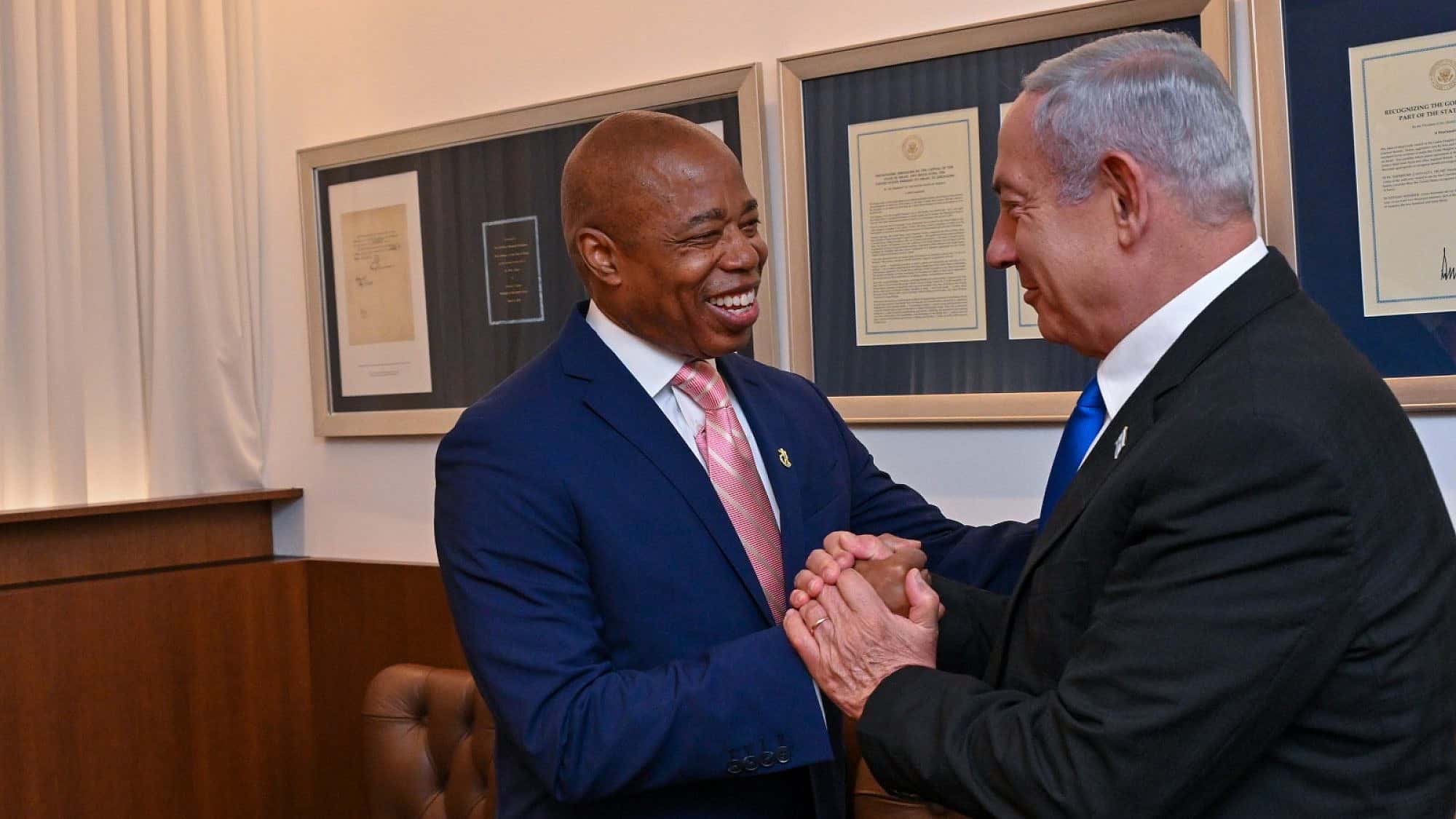 New York City Mayor Eric Adams and Israeli Prime Minister Benjamin Netanyahu during a meeting in Jerusalem on Aug. 22, 2023. Photo by Kobi Gideon/GPO.