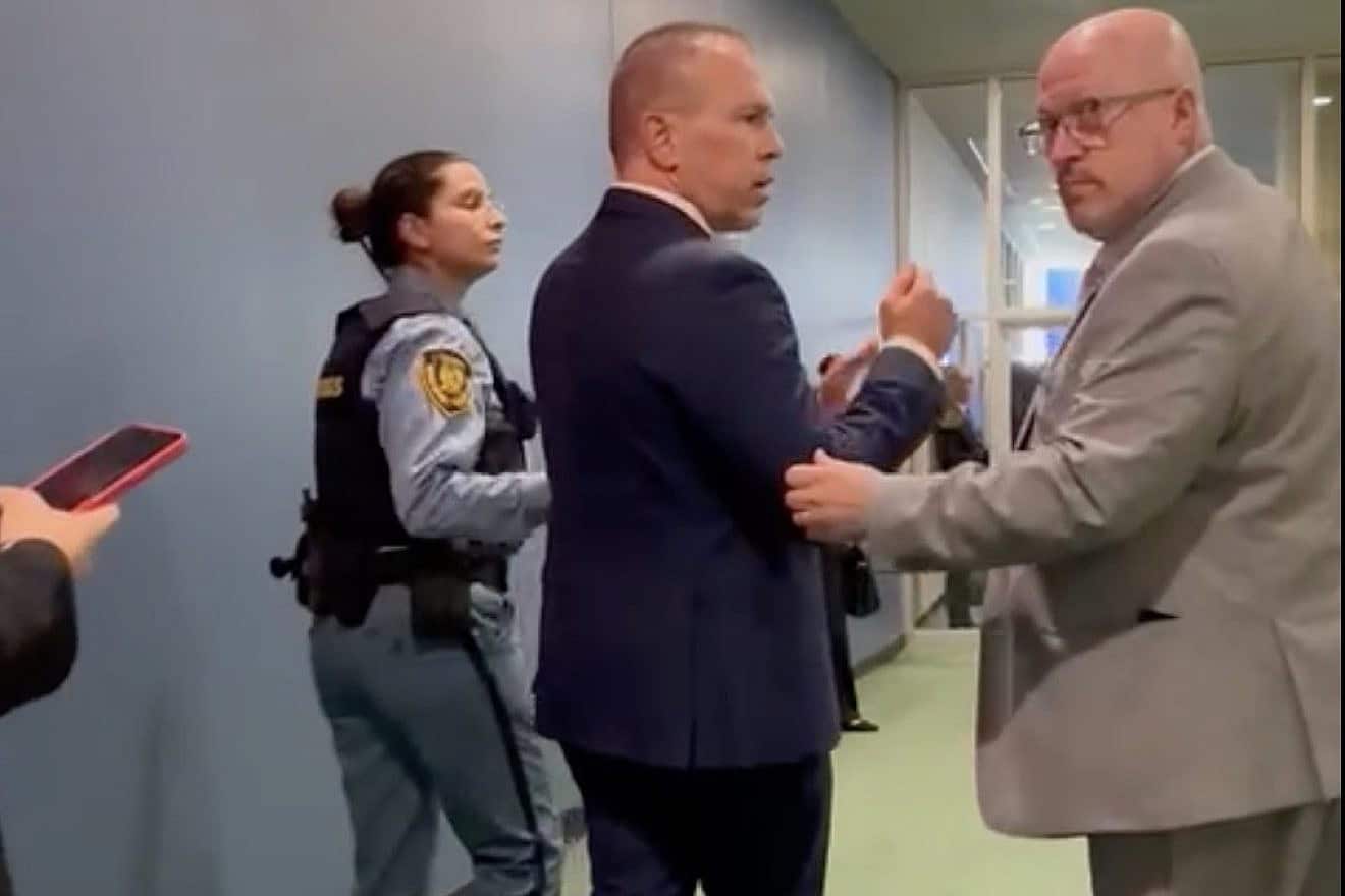 U.N. police detain Israeli Ambassador to the United Nations Gilad Erdan during the U.N. General Assembly on Sept. 19, 2023. Credit: Permanent Mission of Israel to the United Nations.