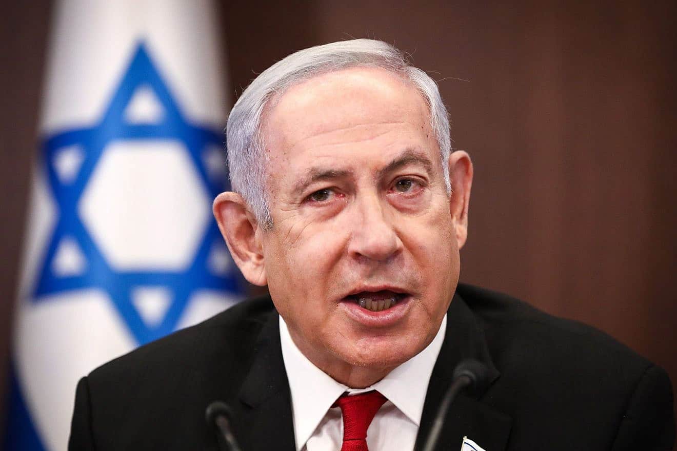 Israeli Prime Minister Benjamin Netanyahu leads a cabinet meeting, at the Prime Minister's Office in Jerusalem on August 20, 2023. Photo: Olivier Fitoussi/POOL