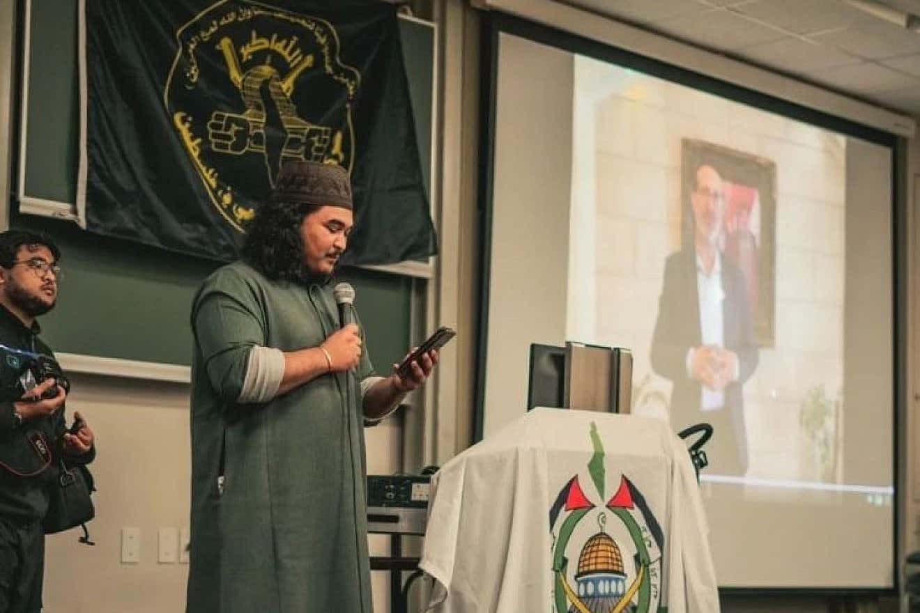 Hezbollah spokesman Ibrahim al-Mousawi addresses University of Cape Town students via Zoom, Sept. 15, 2023. Courtesy of the SA Jewish Report.