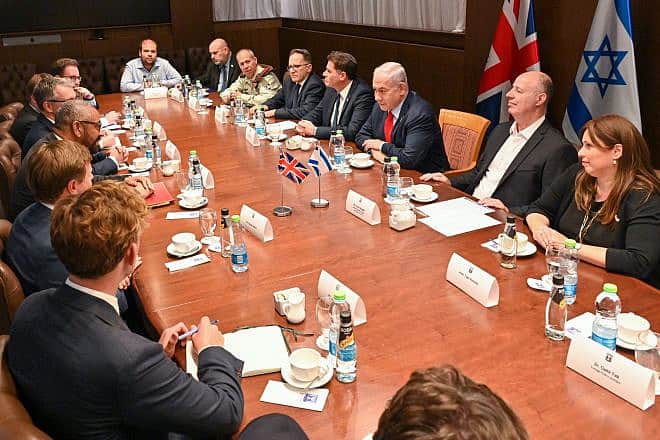 Israeli Prime Minister Benjamin Netanyahu meets with U.K. Secretary of State for Foreign, Commonwealth and Development Affairs James Cleverly at the Prime Minister's Office in Jerusalem, Monday, Sept. 11, 2023. Photo: Kobi Gideon/GPO.