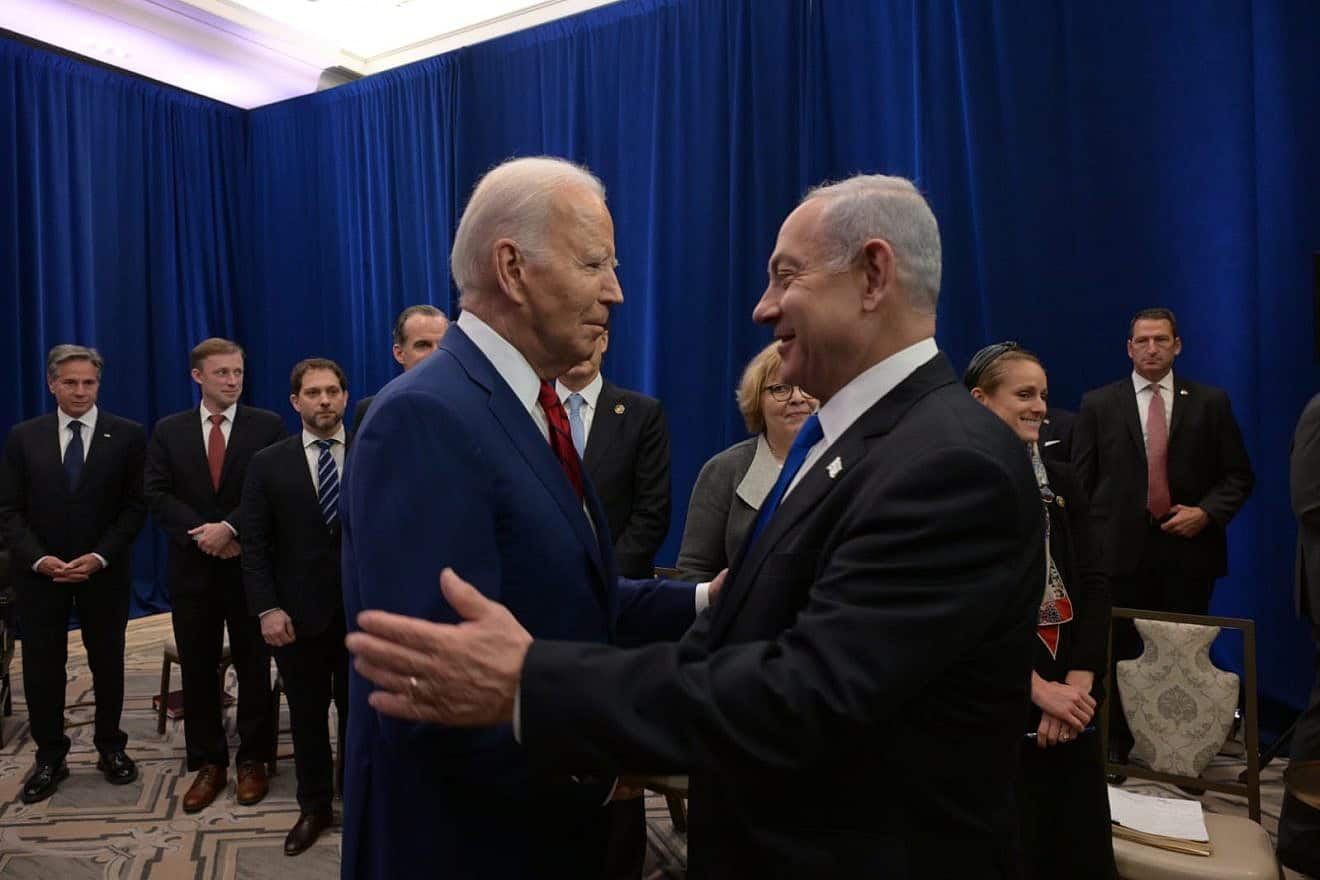 Israeli Prime Minister Benjamin Netanyahu and U.S. President Joe Biden on the sidelines of the U.N. General Assembly in New York on Sept. 20, 2023. Photo by Avi Ohayon/GPO.