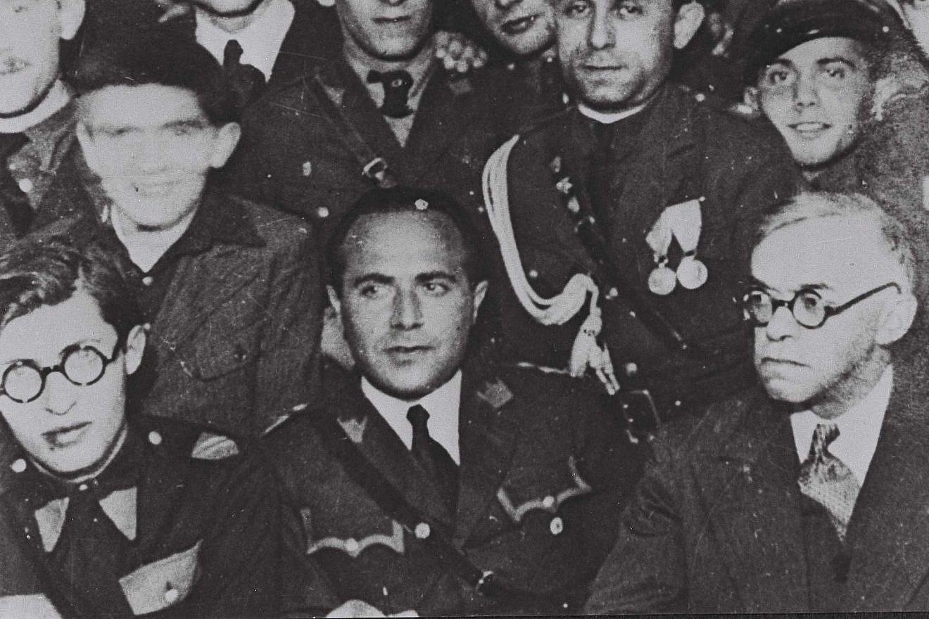 Revisionist Zionist leader Ze’ev Jabotinsky (bottom right) meeting with Beitar leaders in Warsaw, circa 1939. Source: National Photo Collection of Israel.