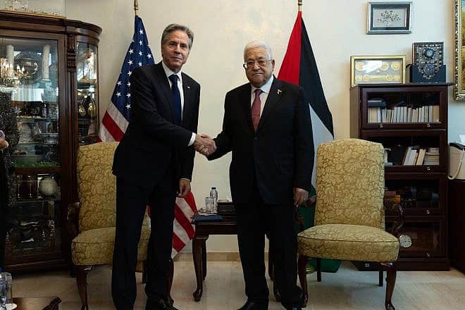 U.S. Secretary of State Antony Blinken with Palestinian Authority leader Mahmoud Abbas in Amman, on Oct. 13, 2023. Credit: Chuck Kennedy/U.S. State Department.