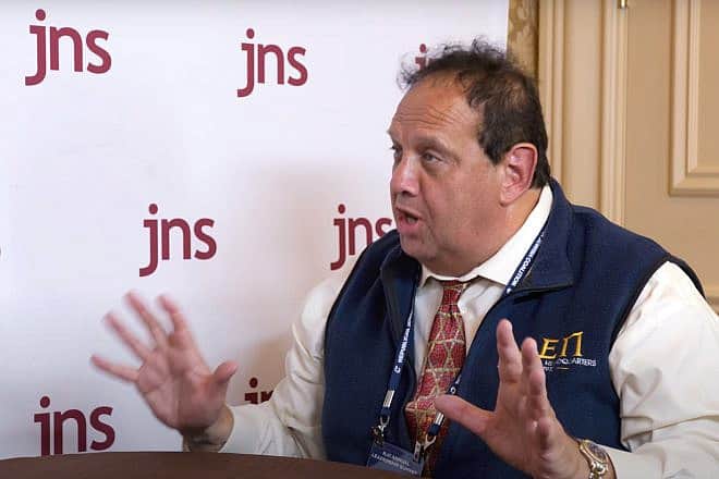 Andrew Borans, executive director emeritus at the Alpha Epsilon Pi Foundation, talks with JNS at the Republican Jewish Coalition Leadership Summit in Las Vegas in Oct. 2023. Credit: JNS.