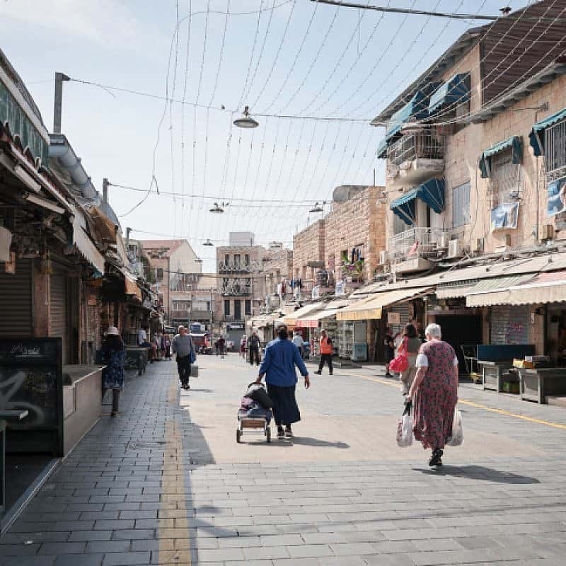 Mahane Yehuda market in Jerusalem,  Oct. 8, 2023. Photo by Noam Revkin Fenton/Flash90.