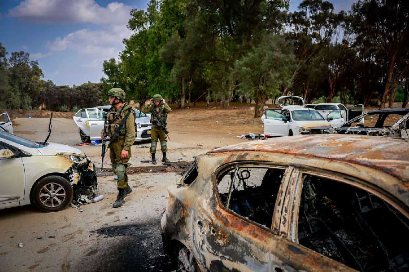 The aftermath in southern Israel, where hundreds of civilians were murdered on Oct. 7 by Hamas terrorists, Oct. 10, 2023. Photo by Chaim Goldberg/Flash90.