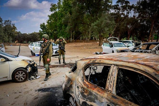 The aftermath in southern Israel, where hundreds of civilians were murdered on Oct. 7 by Hamas terrorists, Oct. 10, 2023. Photo by Chaim Goldberg/Flash90.