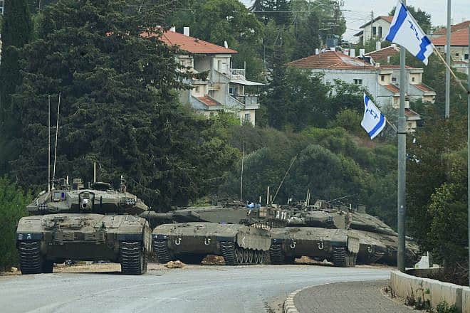 Israeli tanks in Metula, near the border with Lebanon, Oct. 11, 2023. Photo by Tomer Neuberg/Flash90.
