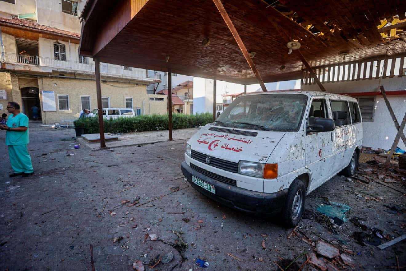 Some of the damage caused by an explosion near Al-Ahli Arab Hospital in Gaza City, Oct. 18, 2023. Photo by Atia Mohammed/Flash90.
