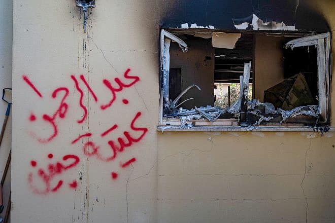 Destruction caused by Hamas terrorists who overran Kibbutz Be'eri, near Israel's southern border with the Gaza Strip, Oct. 14, 2023. Photo by Omer Fichman/Flash90.