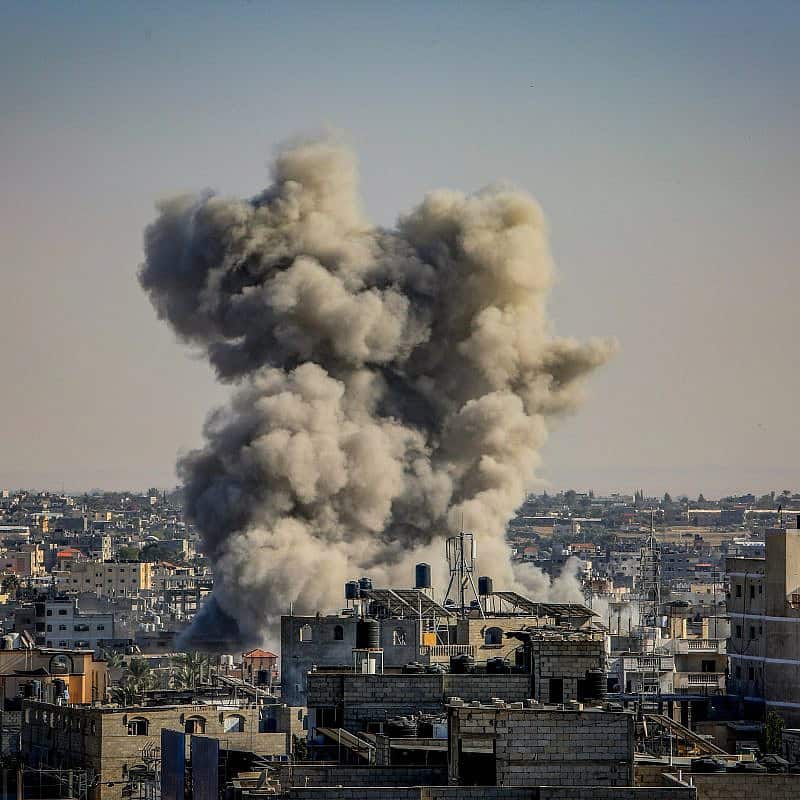 An Israeli airstrike as seen from Rafah, in the southern Gaza Strip, Oct. 25, 2023. Photo by Abed Rahim Khatib/Flash90.