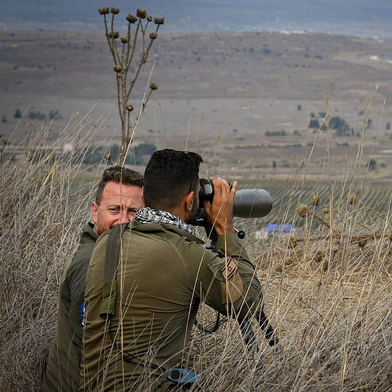 Israeli soldiers watch the Syrian side of the border in the Golan Heights in northern Israel on Oct. 30, 2023. Photo by Michael Giladi/Flash90.