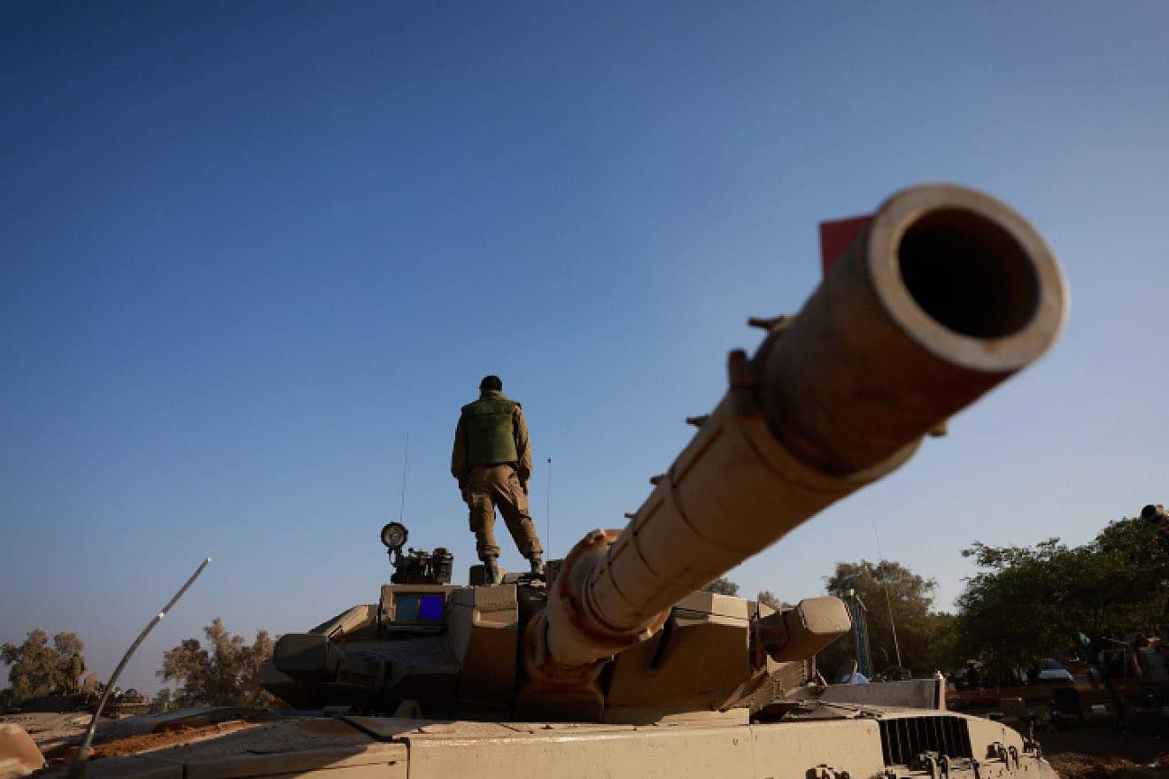 Israeli soldiers seen at a staging area near the southern Israeli border with Gaza, Oct. 12, 2023. Photo by Chaim Goldberg/Flash90.