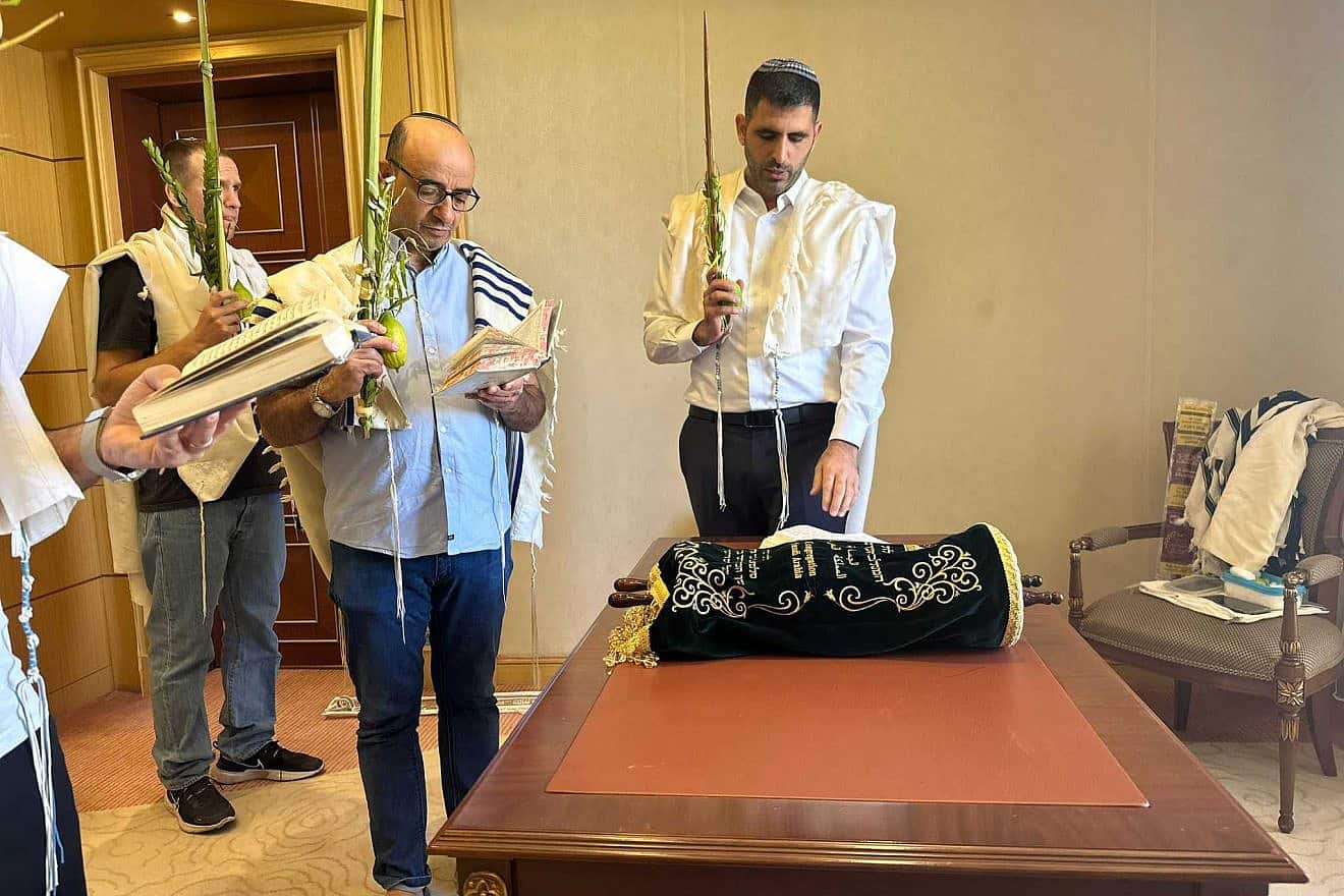 Israeli Communications Minister Shlomo Karhi prays during the Sukkot holiday in Riyadh, Saudi Arabia, Oct. 3, 2023. Credit: Israeli Communications Ministry.