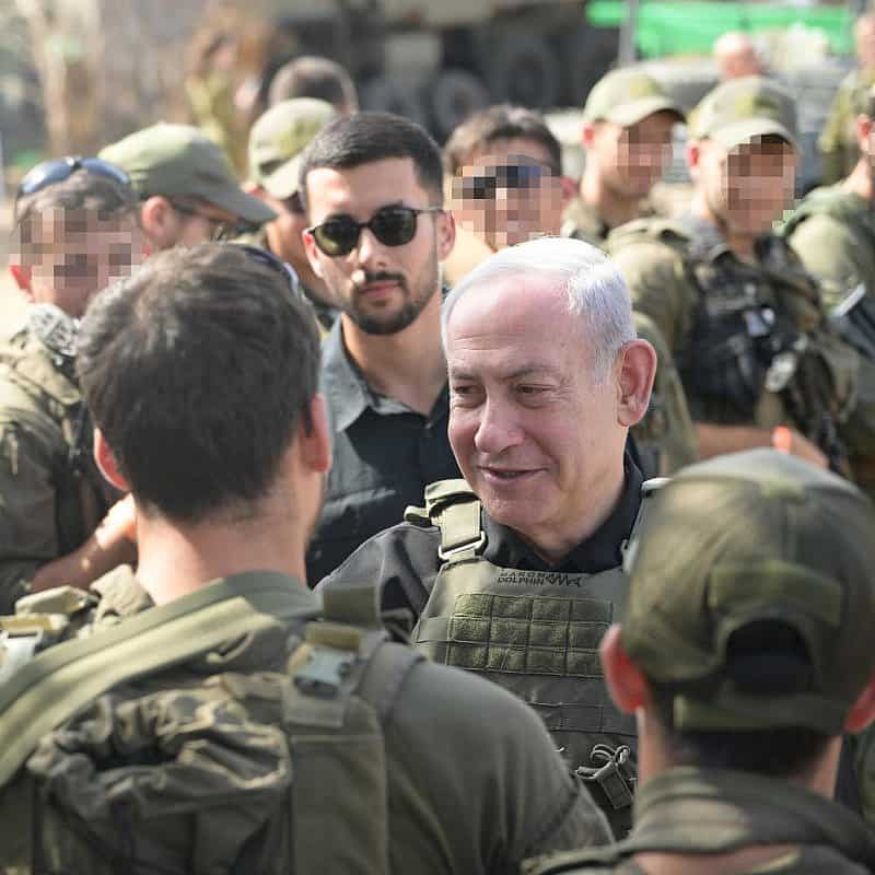 Israeli Prime Minister Benjamin Netanyahu visits soldiers of the 89th "Oz" Brigade in northern Israel, Oct. 22, 2023. Photo by Amos Ben Gershom/GPO.