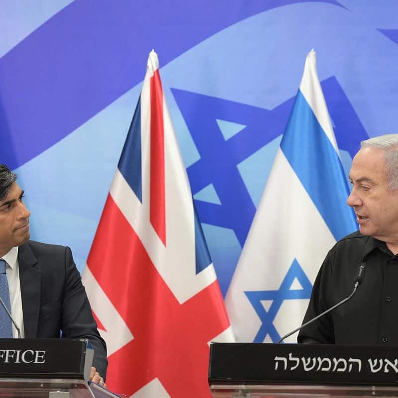 Prime Minister Benjamin Netanyahu and his U.K. counterpart Rishi Sunak hold a news conference in Jerusalem, Oct. 19, 2023. Photo by Amos Ben-Gershom/GPO.