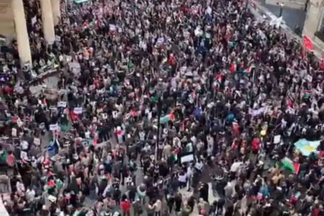 Thousands in London attend an anti-Israel demonstration in the wake of war on Hamas, Oct. 14, 2023. Source: X.