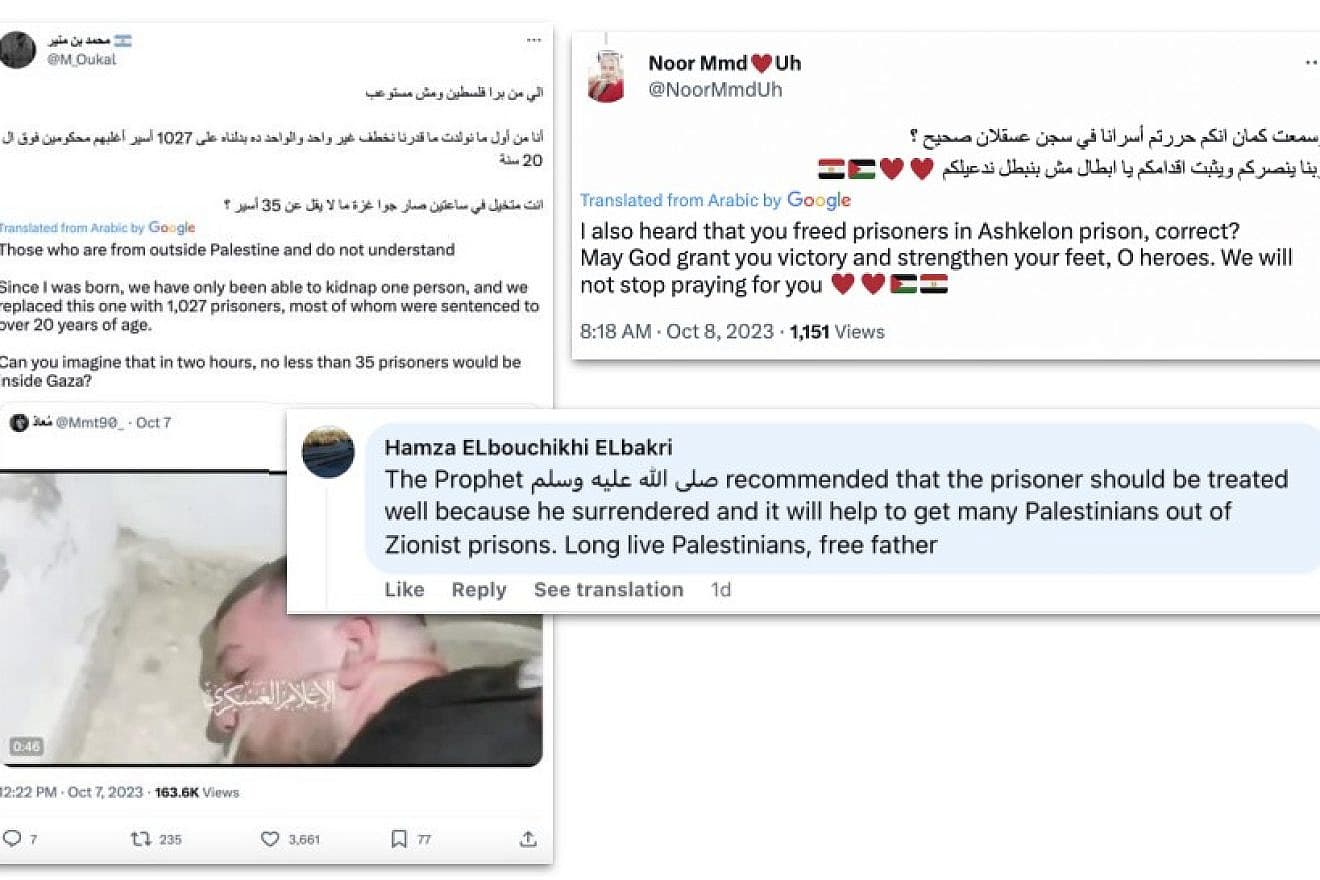 Posts claiming Palestinian terrorists held in Israeli prison will be freed, Oct. 16 2023. Screenshot by Cyabra.