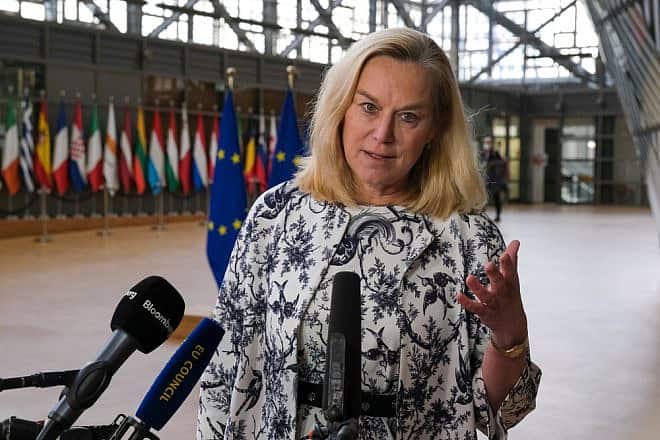 Then-Dutch Finance Minister Sigrid Kaag speaks ahead of the Eurogroup finance ministers meeting in Brussels, Jan. 17, 2022. Photo by Alexandros Michailidis/Shutterstock.