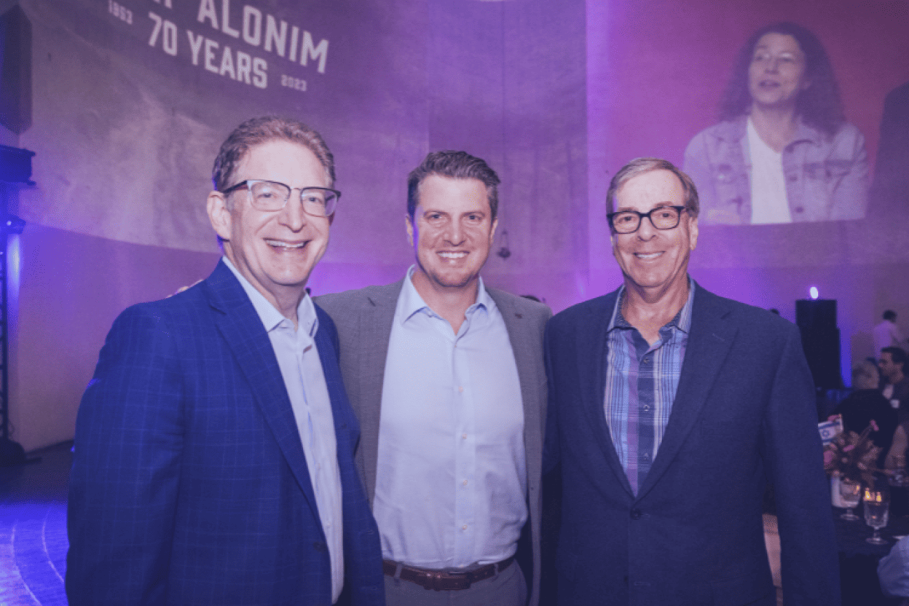 American Jewish University President Jeffrey Herbst, California Senator Henry Stern and Harold Masor, Board Chair of AJU, at the Camp Alonim reunion.