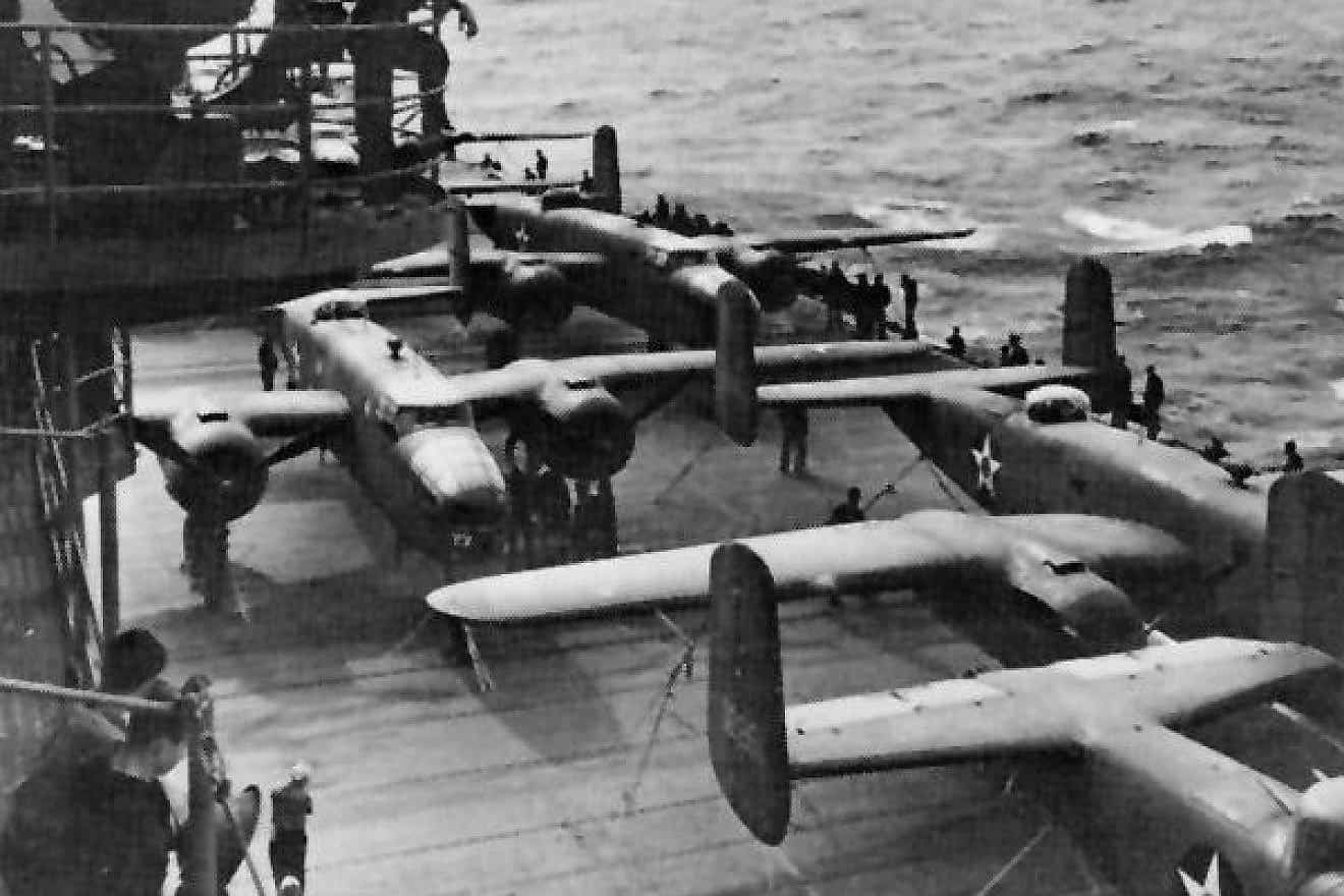 B-25 Mitchell bombers onboard the “USS Hornet” (CV-8) aircraft carrier during the Doolittle Raid operation; April 18, 1942. Credit: U.S. Navy via Wikimedia Commons.