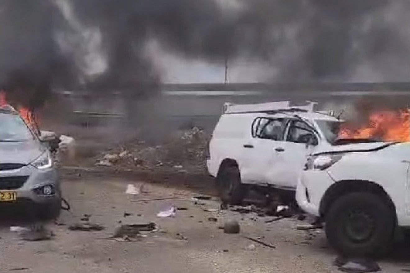 The scene of an anti-tank missile attack near Moshav Dovev in the Upper Galilee, Nov. 12, 2023. Source: Screenshot.