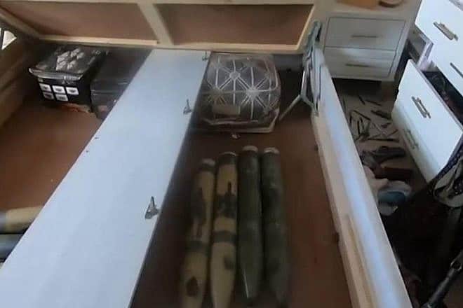 Rockets hidden under a children's bed in the Gaza Strip, Nov. 16, 2023. Credit: Israel Defense Forces Spokesperson's Unit.