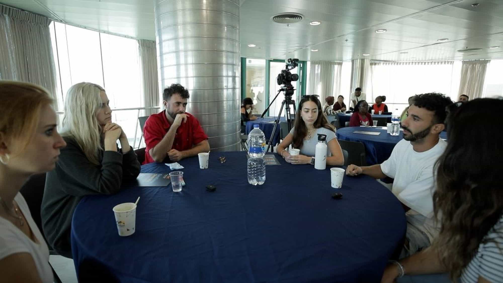 Survivors of Hamas's Oct. 7 music festival massacre meet with students from the University of Haifa International School, Nov. 6, 2023. Credit: University of Haifa.