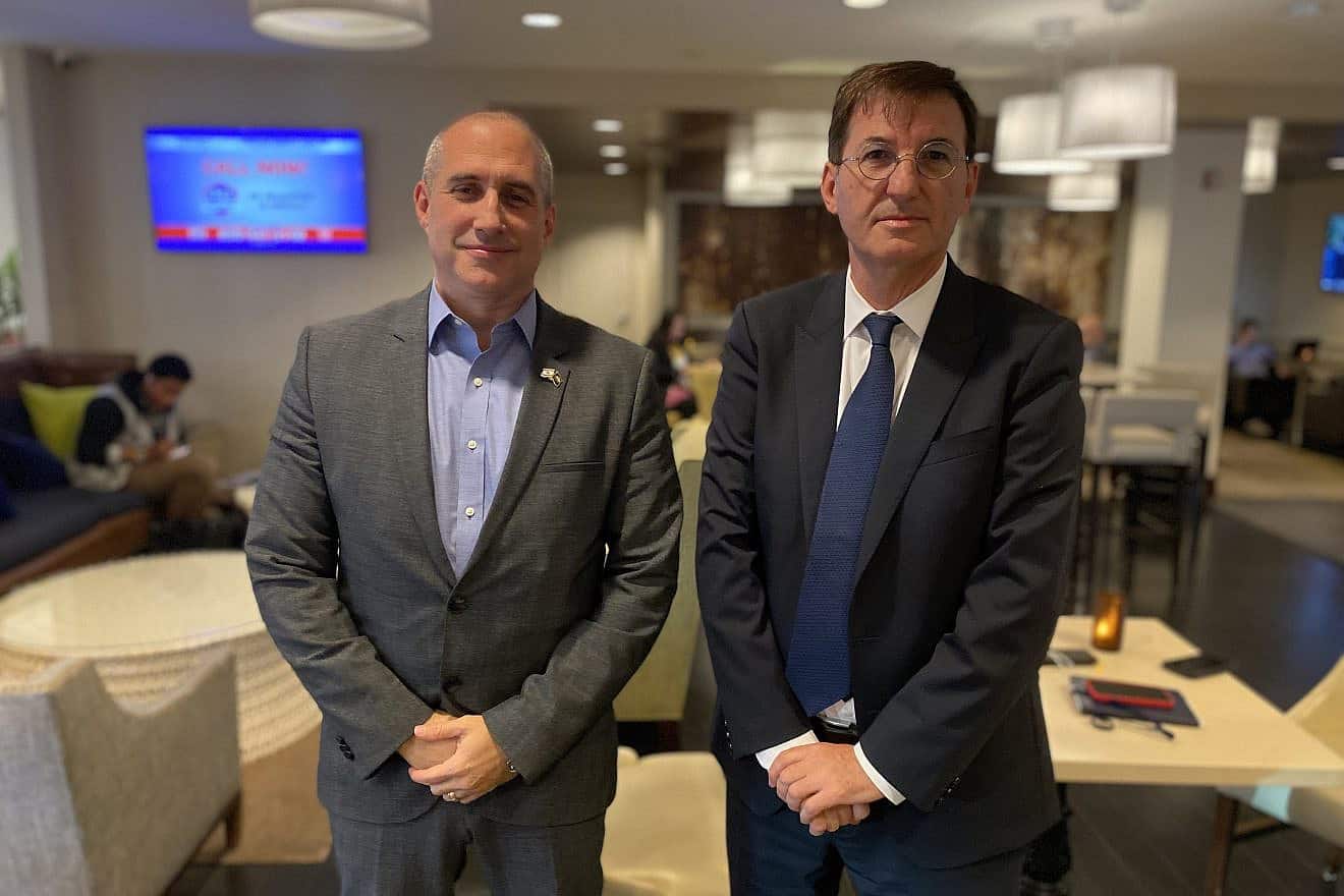 Hanoch Milwidsky (left) and Boaz Bismuth, both Israeli Knesset members from the Likud Party. Credit: JNS.