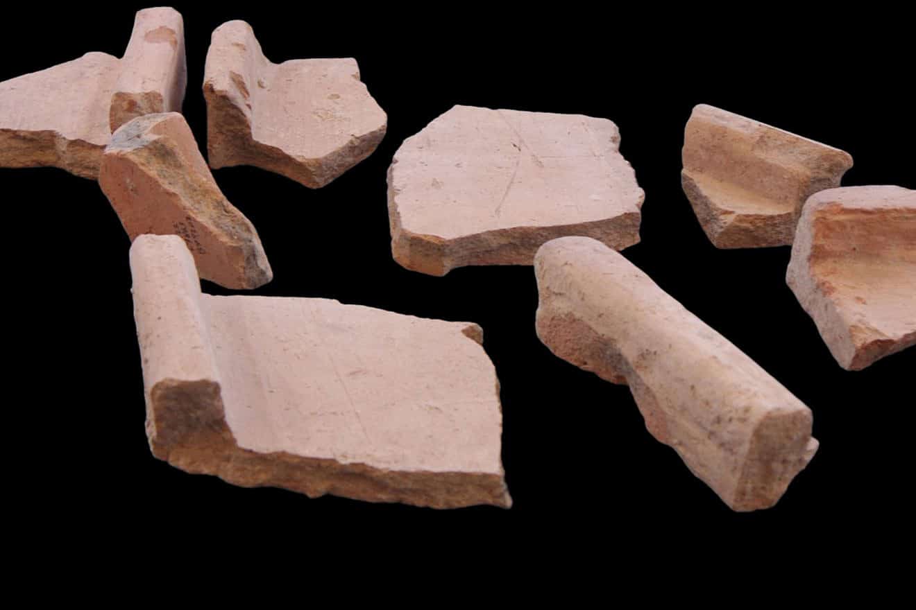 Rooftile fragments discovered at the Giv‘ati Parking Lot Excavation in Jerusalem. Photo by Emil Aladjem/IAA.