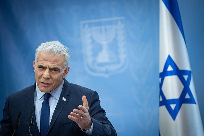 Yesh Atid Party leader MK Yair Lapid attends a faction meeting at the Israeli parliament in Jerusalem, Dec. 11, 2023. Photo by Yonatan Sindel/Flash90.