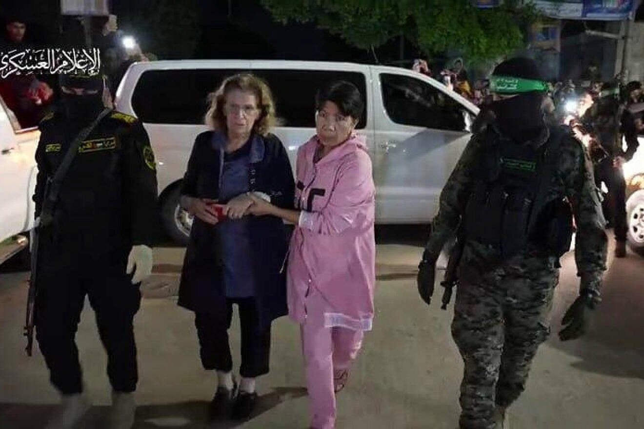 Ofelia Roitman being released in Gaza, Nov. 28, 2023. Source: Ashager Araro/X.