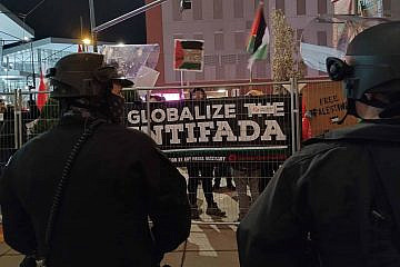 Pro-Palestinian, anti-Israel protesters gather in front of the Colorado Convention Center in Denver, the site of the opening plenary of the Jewish National Fund-USA annual conference, Nov. 30, 2023. Photo by Carin M. Smilk.