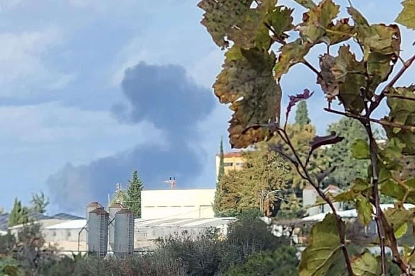 Smoke billows from the Shlomi area in the Upper Galilee after a Hezbollah missile fired from Lebanon hit, Dec. 24, 2023. Photo by Roni Egozi-Haberman/TPS.