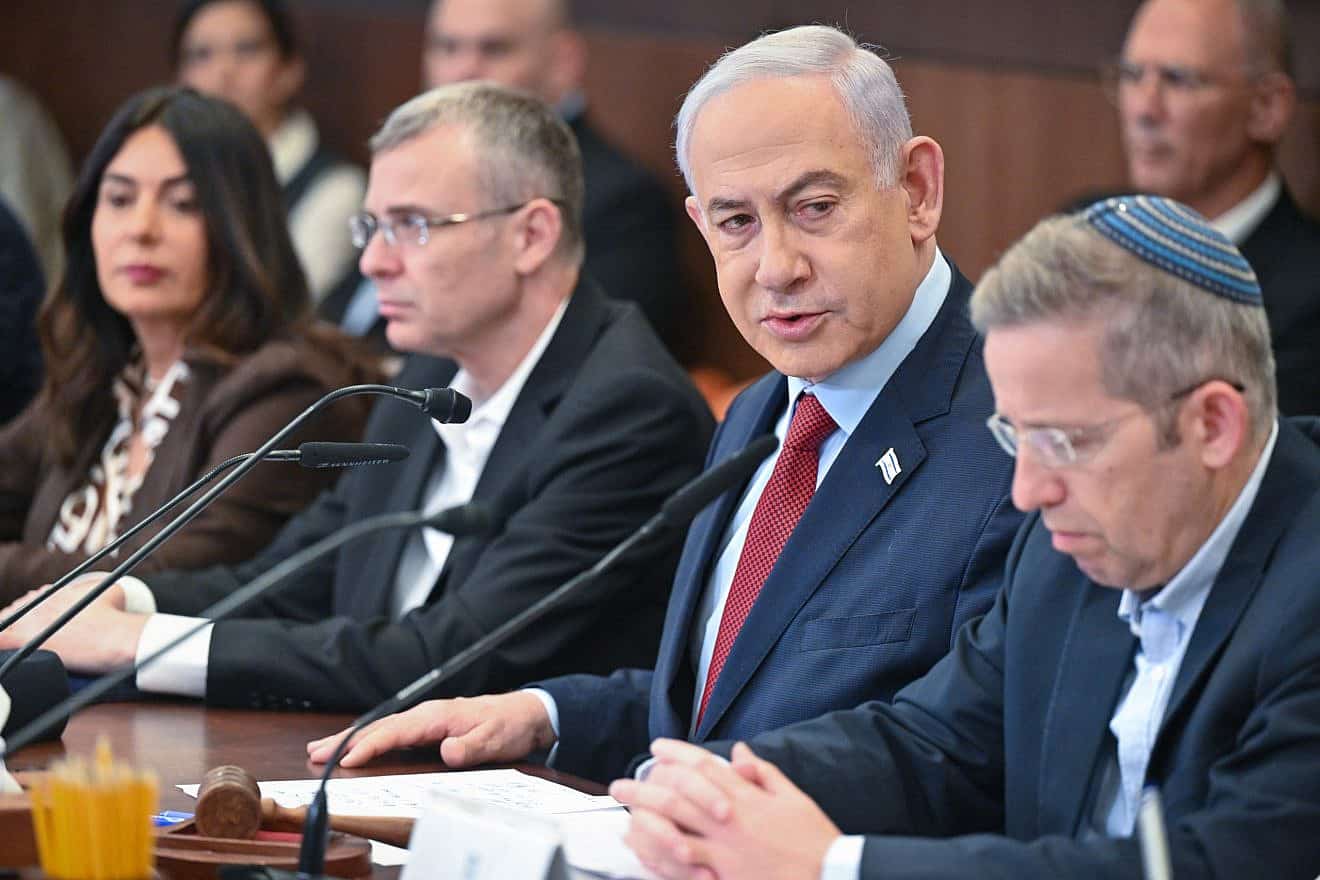 Prime Minister Benjamin Netanyahu delivers remarks at the start of the weekly Cabinet meeting in Jerusalem, Dec. 10, 2023. Photo by Kobi Gideon/GPO.
