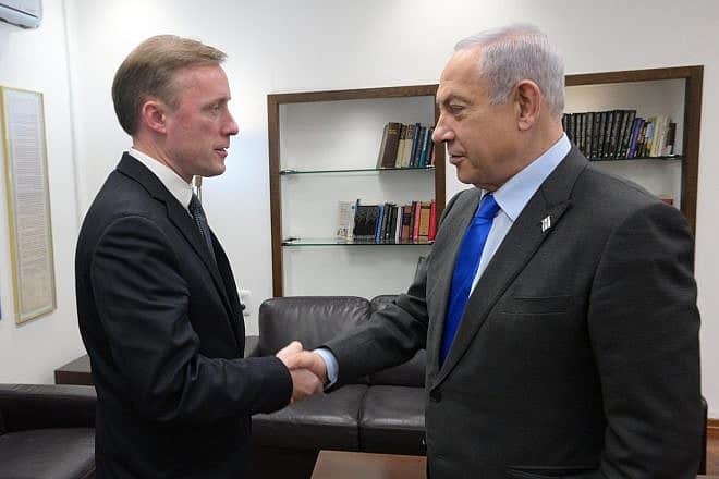 Israeli Prime Minister Benjamin Netanyahu meets with U.S. National Security Advisor Jake Sullivan in Jerusalem, Dec. 14, 2023. Photo by Amos Ben-Gershom/GPO.