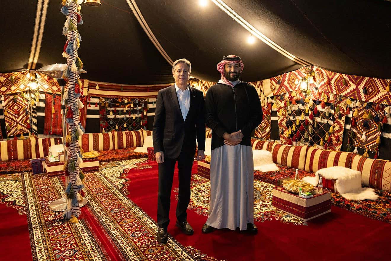 U.S. Secretary of State Antony Blinken meets with Saudi Crown Prince Mohammed bin Salman in Al Ula, Saudi Arabia, on Jan. 8, 2024. Credit: Chuck Kennedy/U.S. State Department.