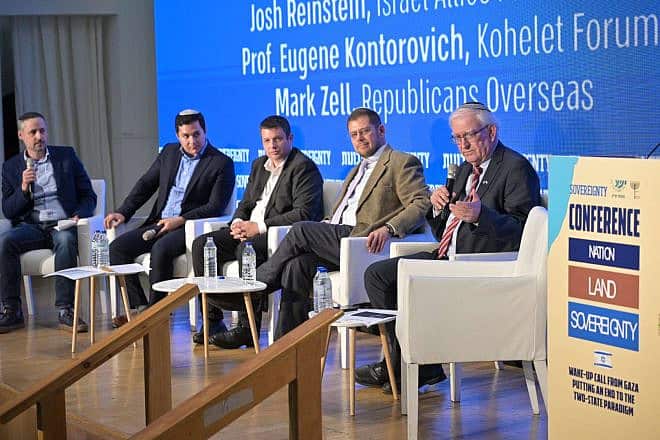 Members of a panel  session titled “Wake-Up Call From Gaza,” at the “Nation, Land Sovereignty” conference held on Jan. 11, 2024. Photo by Meir Elipur/Sovereignty Movement.