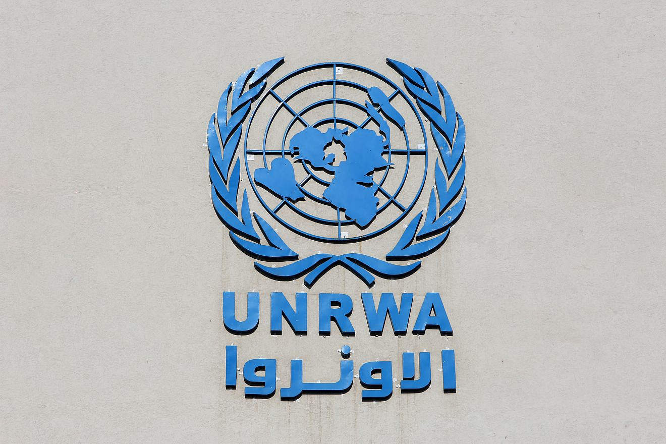 A sign on the U.N. Relief and Works Agency (UNWRWA) building in Rafah, the southern Gaza Strip, Nov. 29, 2021. Photo by Abed Rahim Khatib/Flash90.