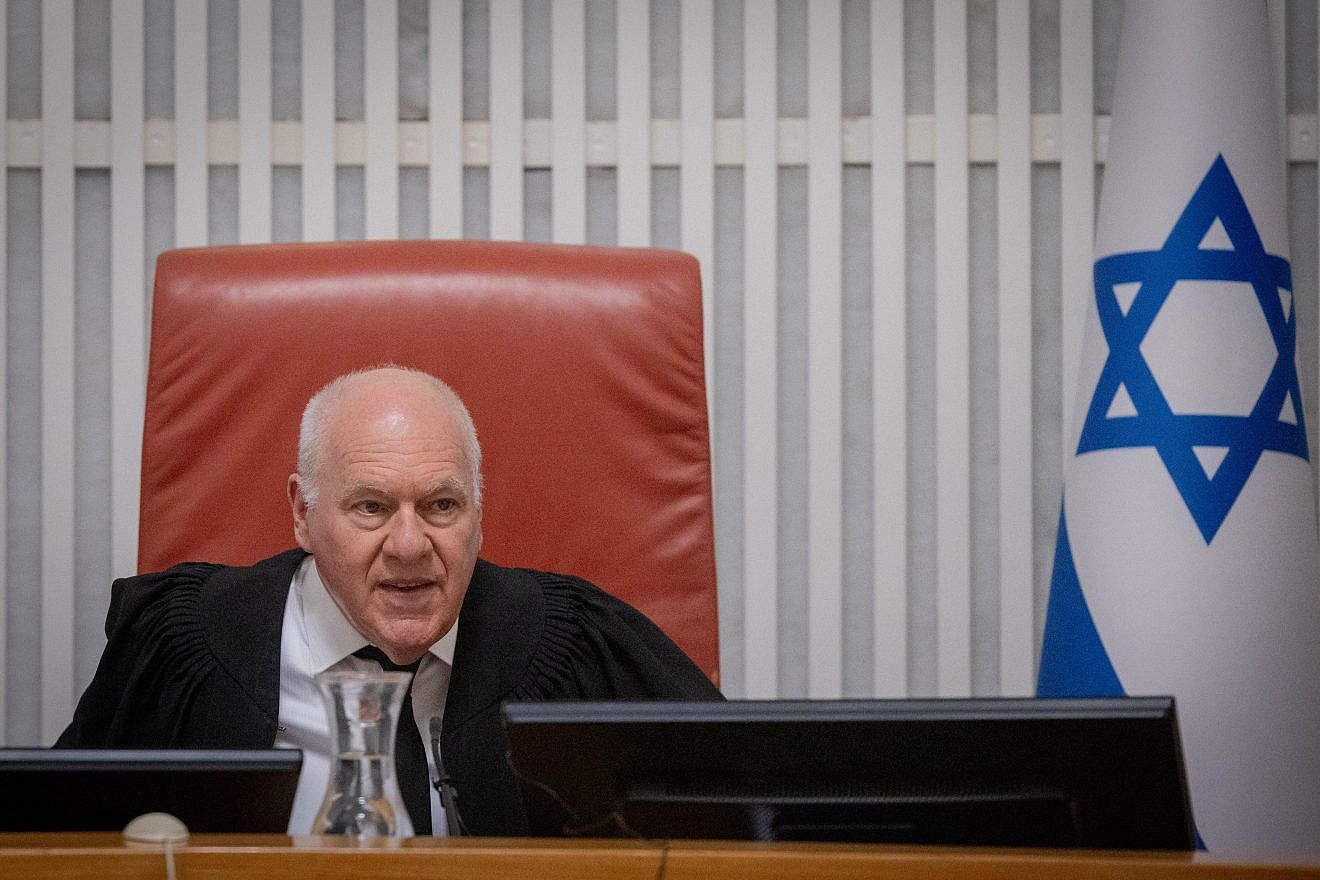 Acting Israeli Supreme Court president Uzi Vogelman presides over a hearing in Jerusalem on postponing Israel's municipal elections, Dec. 31, 2023. Photo by Chaim Goldberg/Flash90.