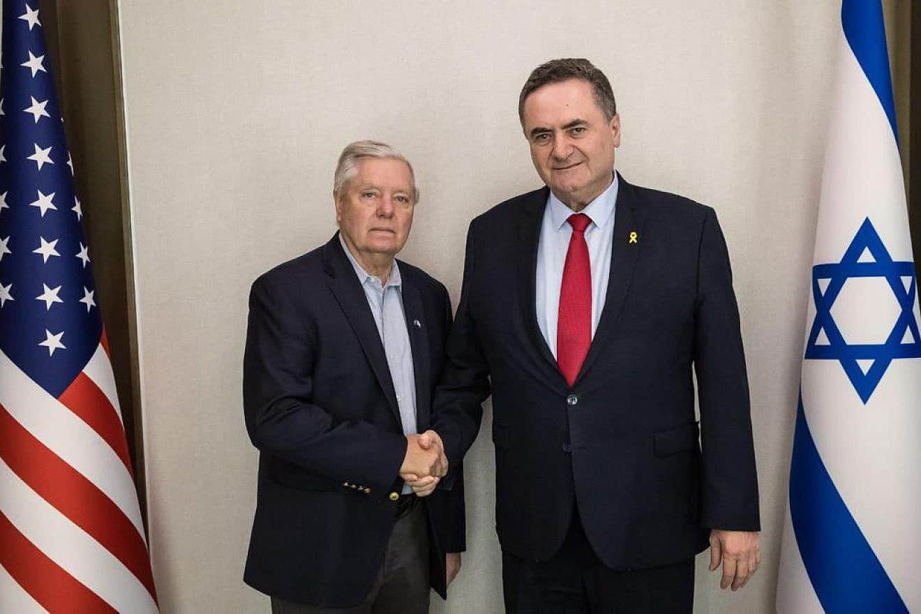 Sen. Lindsey Graham (left) with Israeli Foreign Minister Israel Katz in Tel Aviv, Jan. 27, 2024. Credit: Foreign Ministry.
