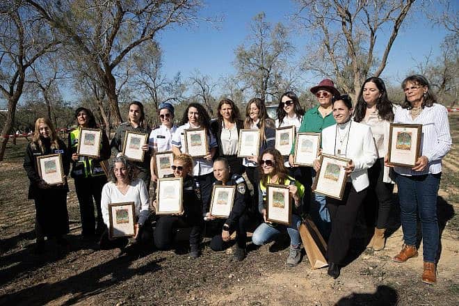 Israeli women honored by KKL-JNF for their actions during Hamas's invasion of southern Israel pose with their awards in Ofakim, on Jan. 7, 2024. Credit: Kolomoisky Alexander for KKL-JNF.