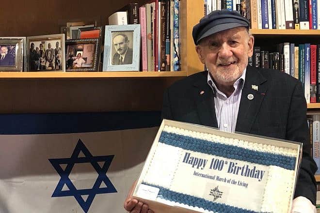 Kindertransport survivor Walter Bingham celebrates his 100th birthday in Jerusalem, Jan. 4, 2024. Credit: International March of the Living.