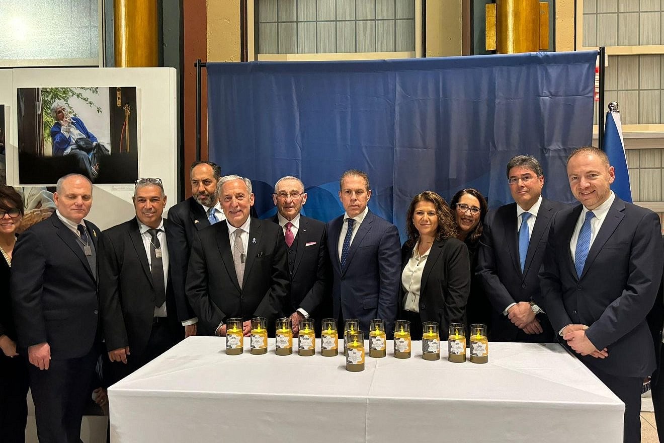 (From left) Betty Ehrenberg, World Jewish Congress; William Daroff, CEO, Conference of Presidents; Gadi Meiri, KKL Board of Directors; David Yaari, vice chairman of KKL-JNF; Eric Fingerhut, CEO of JFNA; Nat Shaffir, Holocaust Survivor; Ambassador Gilad Erdan, Israel's permanent representative to the U.N.; Ifat Ovadia-Lusky, chairwoman KKL-JNF; Deborah Isaac, president of the American Zionist Movement; Eric Goldstein, CEO of UJA Federation; and Ronnie Vinikov, head of external affairs at KKL-JNF. Photo by Sarri Singer.ish Congress; William Daroff, CEO, Conference of Presidents; Gadi Meiri, KKL Board of Directors; David Yaari, Vice Chairman of KKL-JNF; Eric Fingerhut, CEO of JFNA; Nat Shafir, Holocaust Survivor; Ambassador Gilad Erdan, Israel's Permanent Representative to U.N.; Ifat Ovadia-Lusky, Chairwoman KKL-JNF; Deborah Isaac, President of American Zionist Movement; Eric Goldstein, CEO of UJA Federation; Ronnie Vinikov, Head of External Affairs at KKL-JNF. Photo by Sarri Singer.