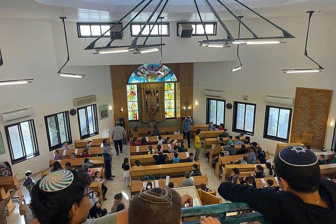 More than 5,000 children from 42 Jewish communities in the Binyamin region of Samaria hold a mass prayer rally amid the war against Hamas, Feb. 8, 2024. Credit: Courtesy.