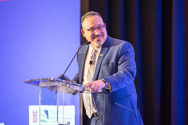 Miguel Cardona, the U.S. education secretary, speaks at the 2024 Annual Meeting and Advocacy Day of the National Association of Independent Colleges and Universities on Feb. 5, 2024. Credit: U. S. Department of Education.