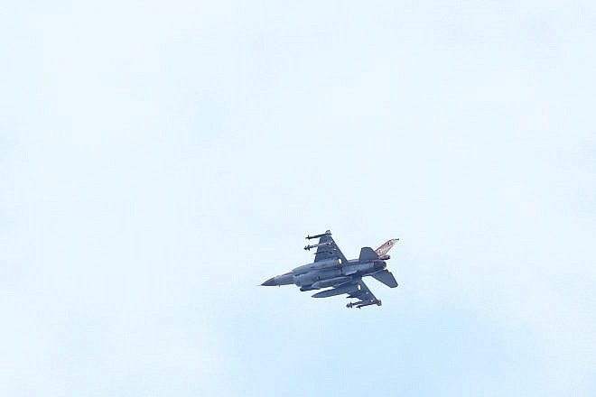 An Israeli Air Force jet seen near the border with Lebanon, Jan. 8, 2024. Photo by David Cohen/Flash90.