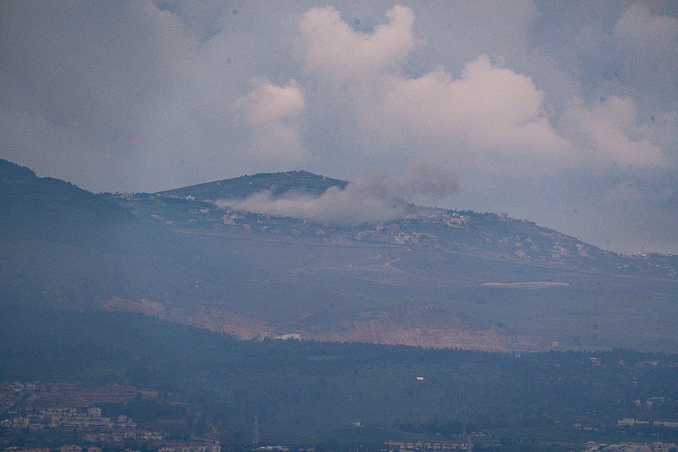 Smoke rises after an Israeli airstrike in Southern Lebanon, as seen from the Israeli side of the border, Feb. 18, 2024. Photo by Ayal Margolin/Flash90.
